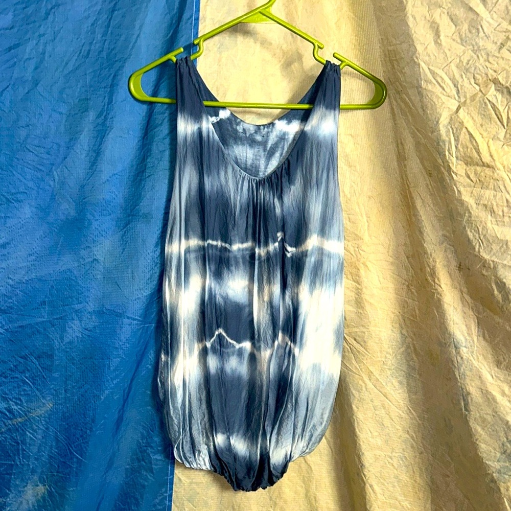 Blue and White Tie-Dye Tank Top